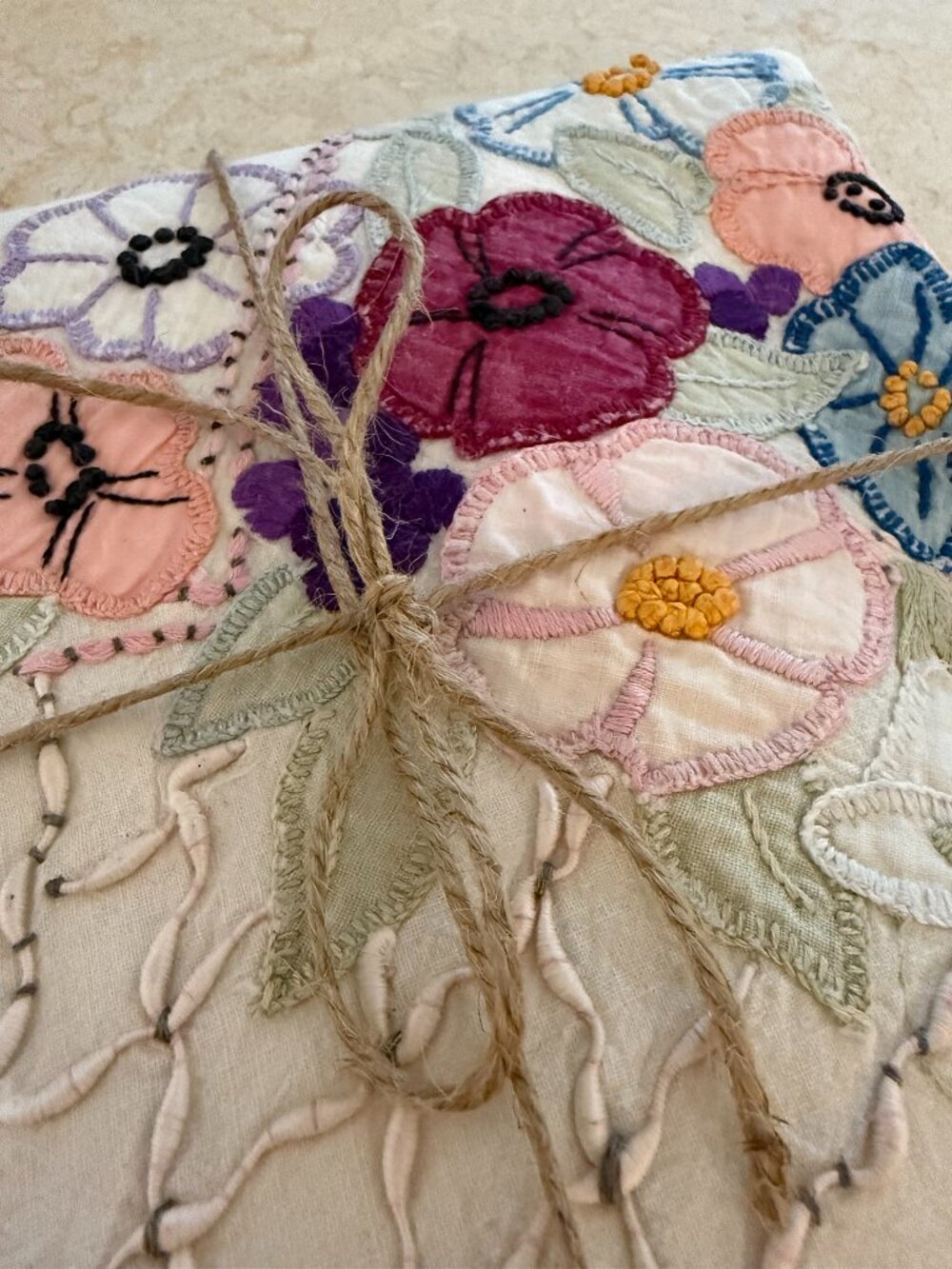 VTG Embroidered Floral Small Tablecloth